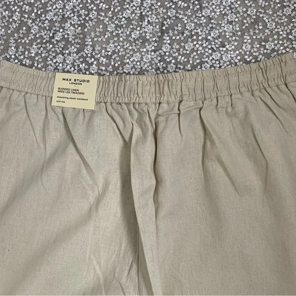 Max Studio London NWT Cream Wide-Leg Linen Trousers - Picture 13 of 15